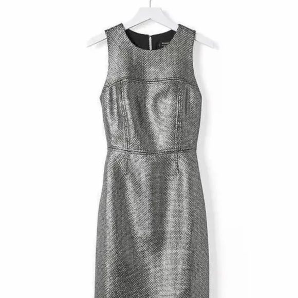 Banana Republic Metallic Tweed Sheath in Silver Gunmetal Gray Shimmer Dress 2P - Picture 1 of 8